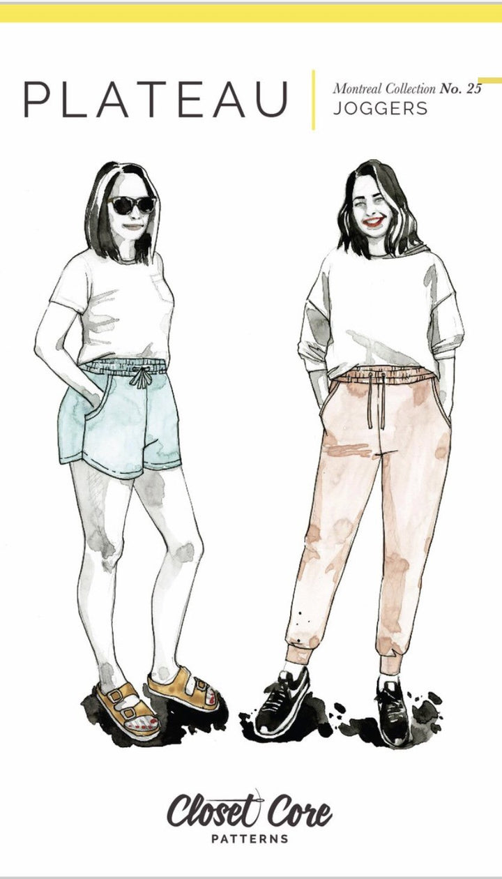 Closet Case Plateau Joggers sewing pattern with high-rise waist and wrap-around pockets