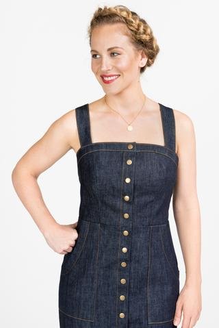 Closet Core Fiona Sundress sewing pattern – fitted button-up dress with interchangeable bodice and skirt options