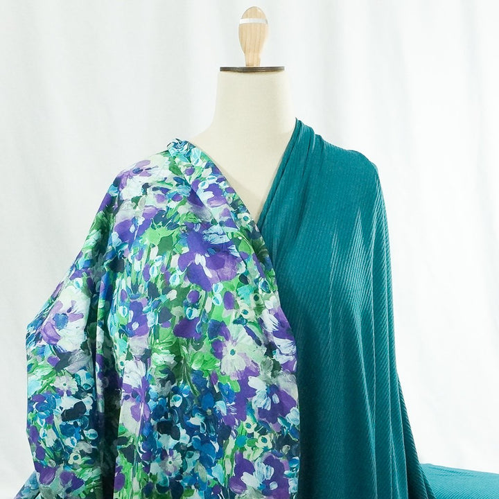 Pine Green Bamboo Rib Knit Fabric - 89.5% Bamboo 10.5% Spandex - 4-Way Stretch Eco-Friendly Material for Dresses & Athleisure