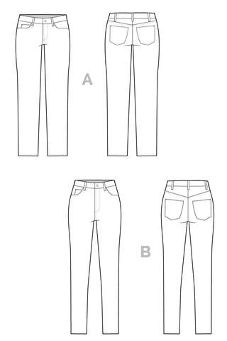 Closet Core Ginger Skinny Jeans sewing pattern – flattering stretch denim jeans with high-rise skinny or low-rise stovepipe options