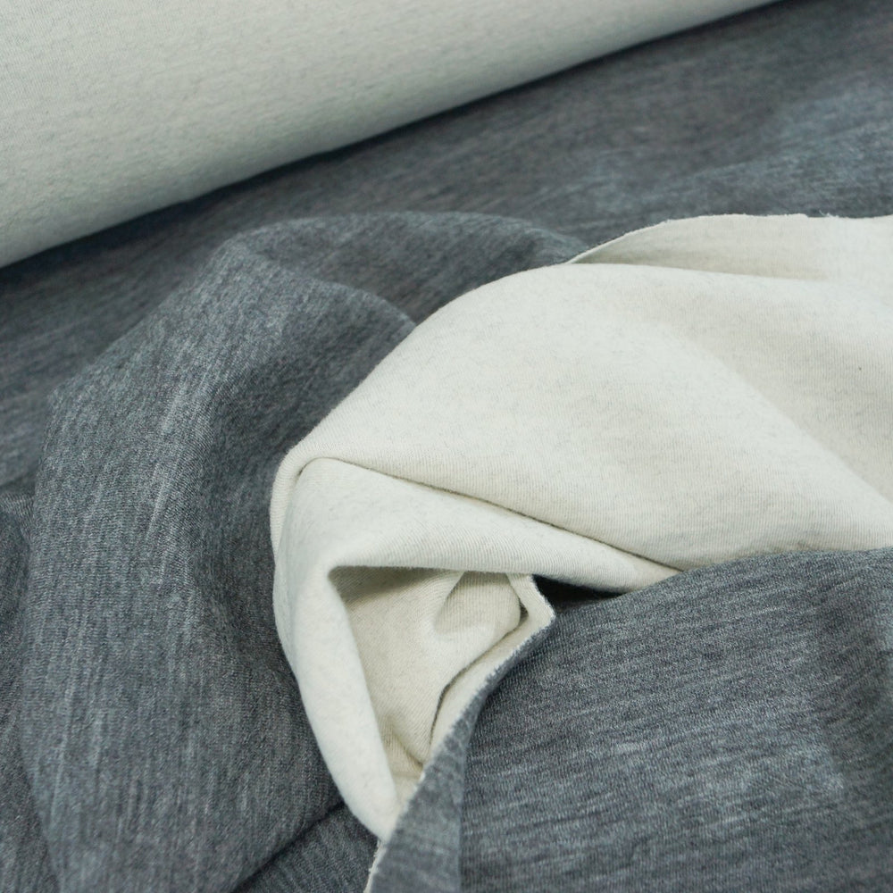 Charcoal Gray Wool Cotton Double Knit Fabric - Reversible Toaster Sweater Material for Cardigans & Pullovers