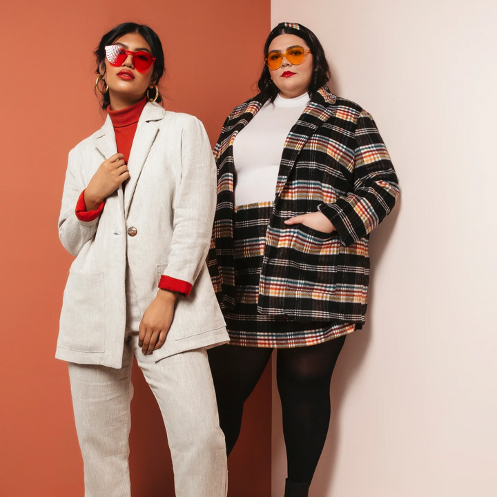 Friday Pattern Co. - The Heather Blazer sewing pattern for oversized unstructured blazer with lining and inclusive sizing XS–7X