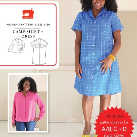 Liesl + Co Camp Shirt and Dress sewing pattern with convertible collar and optional pockets
