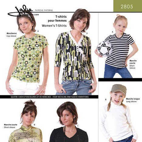 Jalie T-Shirts sewing pattern – four necklines with multiple sleeve length options