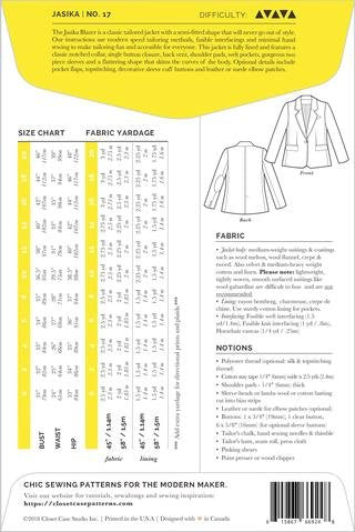 Closet Core Jasika Blazer sewing pattern – tailored women’s jacket with classic notched collar and customization options