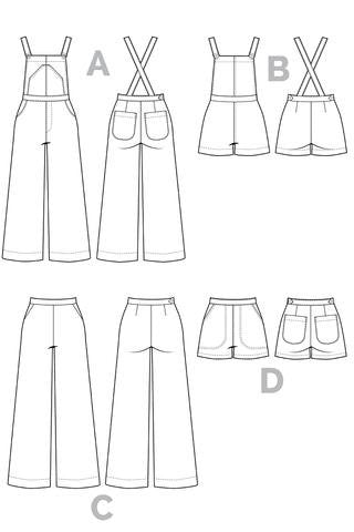 Closet Core Jenny Overalls & Trousers sewing pattern – wide leg pants and versatile dungarees with modern vintage style