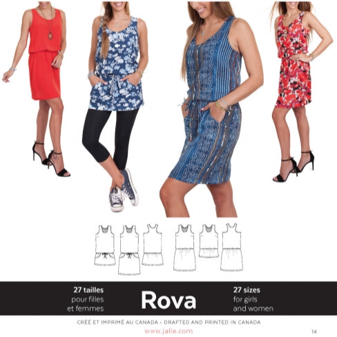 Jalie Rova Blouson Tank Dress and Tunic sewing pattern – racerback design with drawstring or elastic waist options.