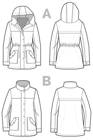 Closet Core Kelly Anorak Jacket sewing pattern – modern lightweight coat with hood, pockets, and drawstring waist