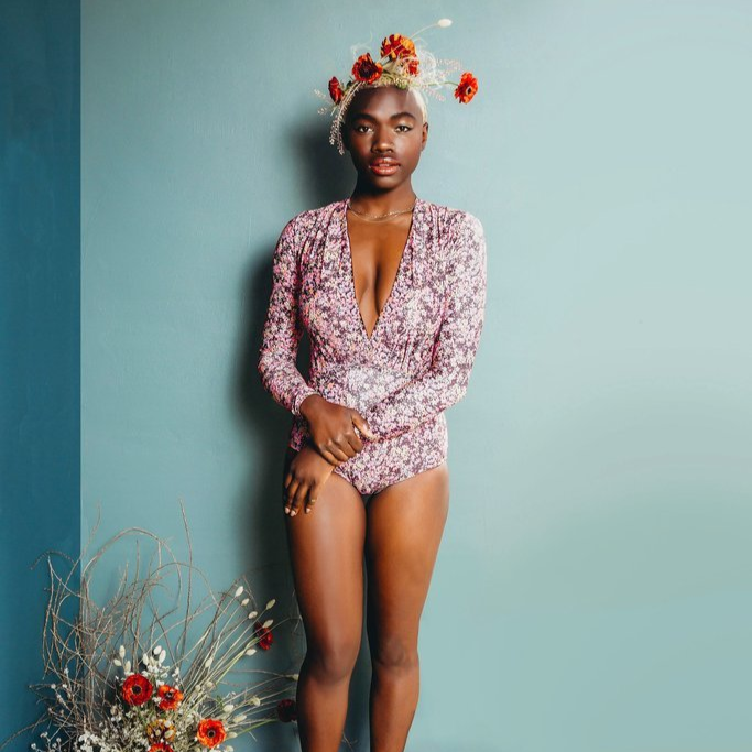 Friday Pattern Co. Seabright Swimmer one-piece swimsuit pattern with optional sleeves, plunging neckline, lace-up closure, sizes XS–4X