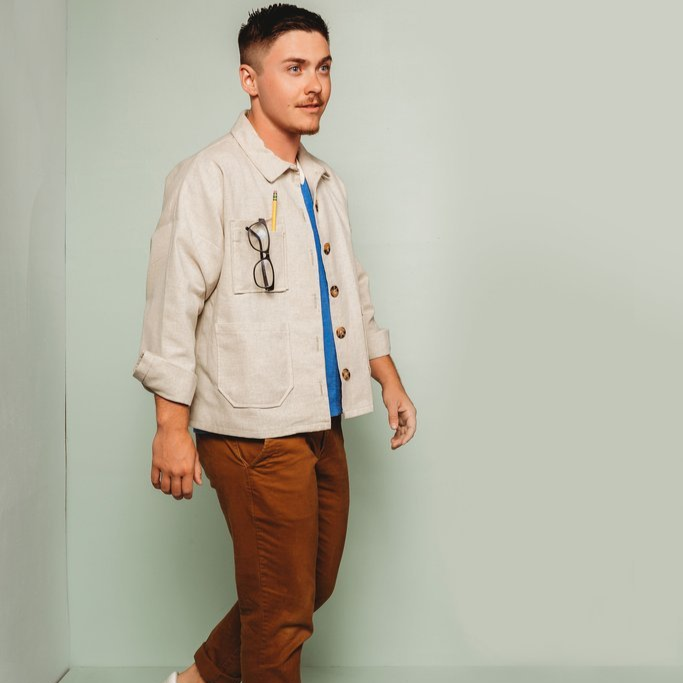 Friday Pattern Co. Ilford Jacket sewing pattern with drop shoulders, placketed or boxy sleeves, multiple pocket options, two lengths, sizes XS–4X