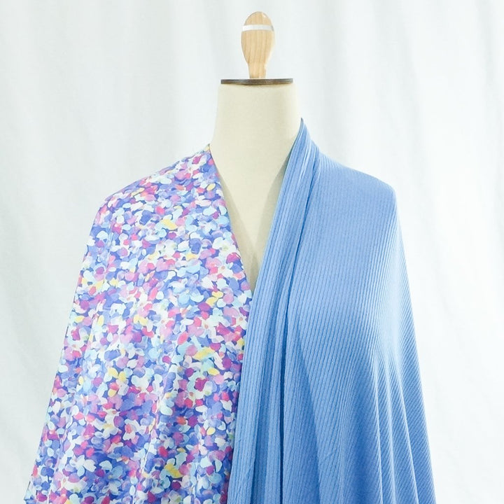 Summer Blue Bamboo Rib Knit Fabric - 89.5% Bamboo 10.5% Spandex - 4-Way Stretch Eco-Friendly Material for Dresses & Tanks
