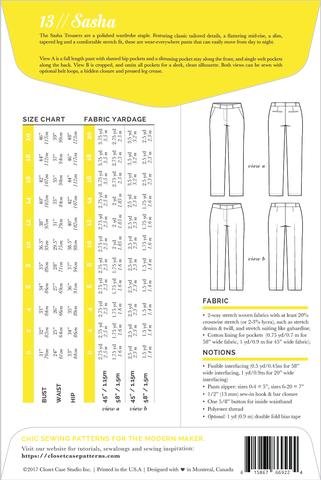 Closet Core Sasha Trousers sewing pattern – slim tapered women’s pants with tailored details and modern fit