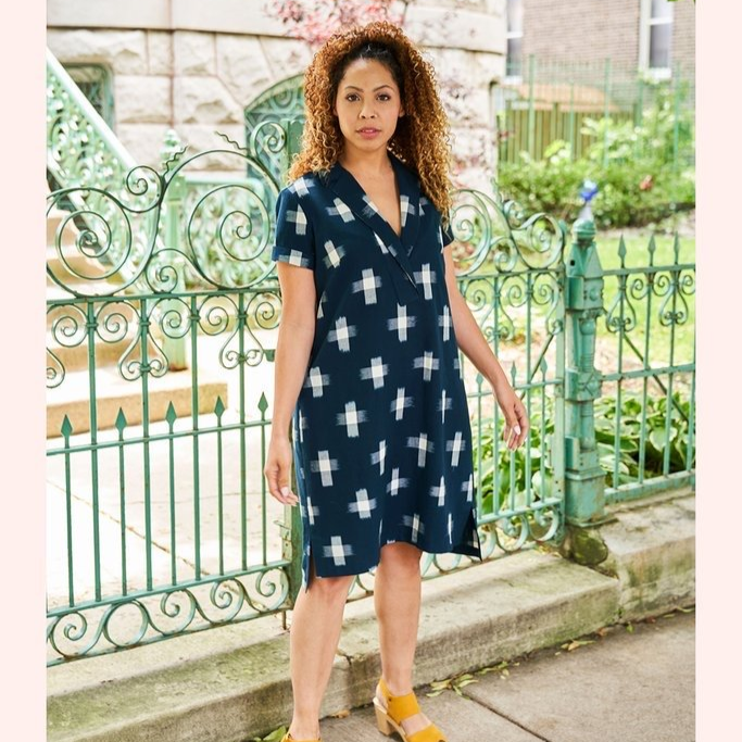 Grainline Studio Augusta Shirt and Dress sewing pattern cocoon-shaped top with asymmetrical collar and mitered split hem