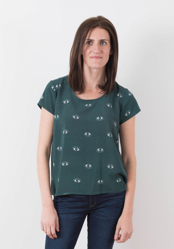 Grainline Studio Scout Tee sewing pattern – woven t-shirt with scoop neckline and capped sleeves