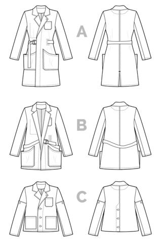 Closet Core Sienna Maker Jacket sewing pattern – French workwear inspired utility jacket with multiple style variations