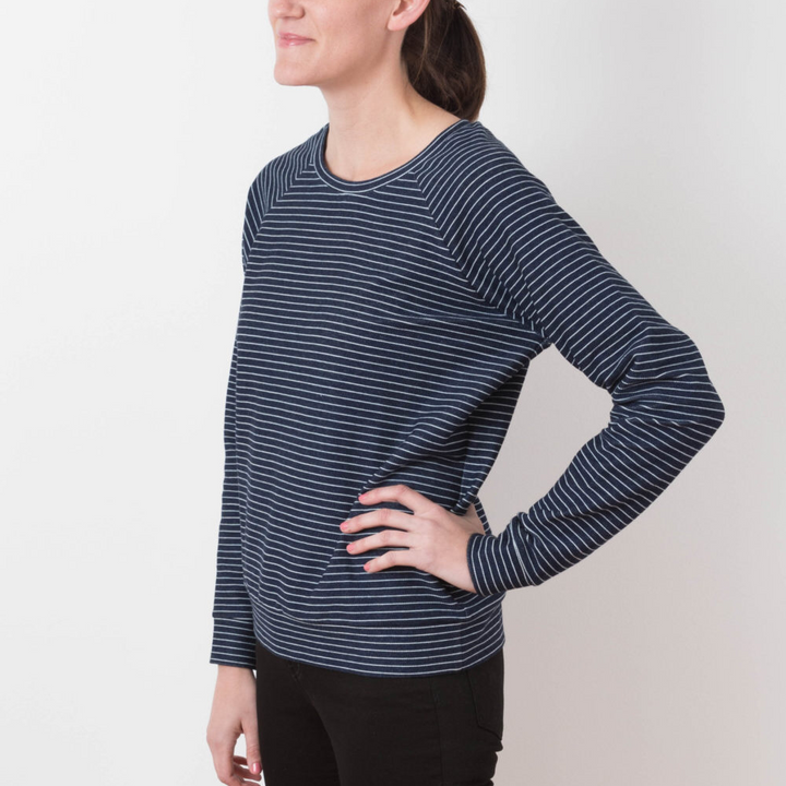 Grainline Studio Linden Sweatshirt sewing pattern – relaxed-fit sweatshirt with scooped neckline and mix-and-match sleeves