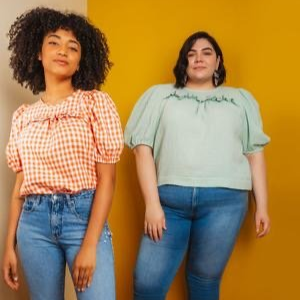 Friday Pattern Co. Sagebrush Top sewing pattern – puff sleeve blouse with gathered front detail, sizes XS–7X