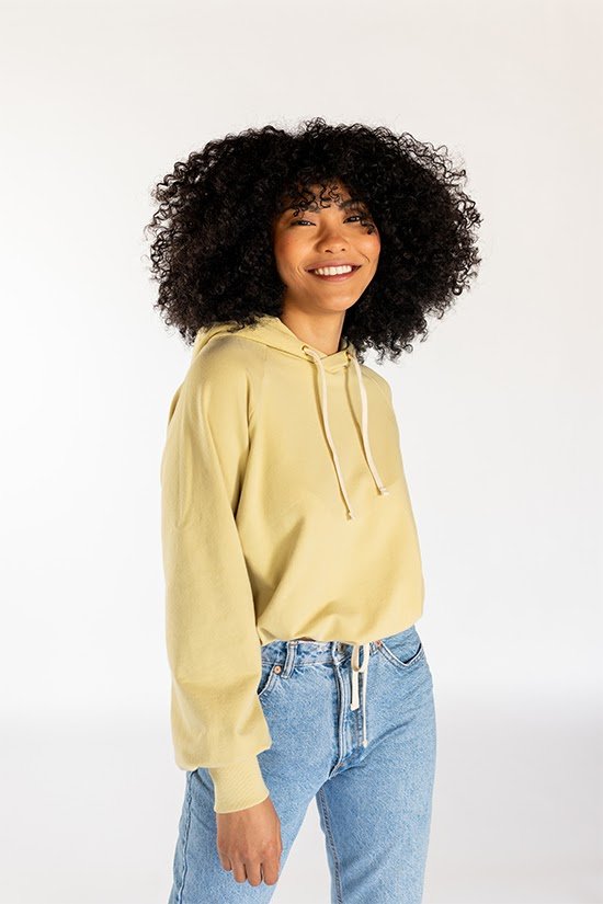 Chalk & Notch Page Hoodie sewing pattern cropped hooded sweatshirt with banded or drawstring hem and interchangeable sleeves
