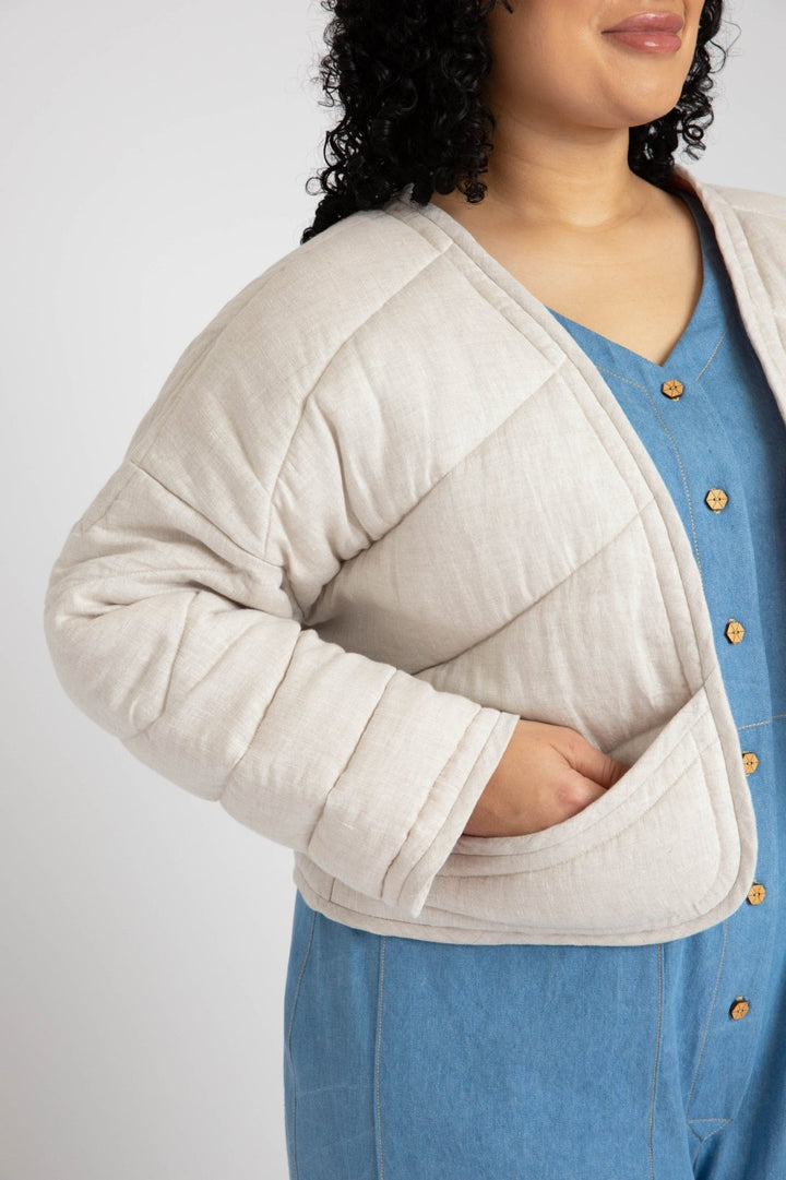 Megan Nielsen Hovea sewing pattern for curvy sizes, featuring loose-fit drop shoulder jackets and coats with multiple lengths