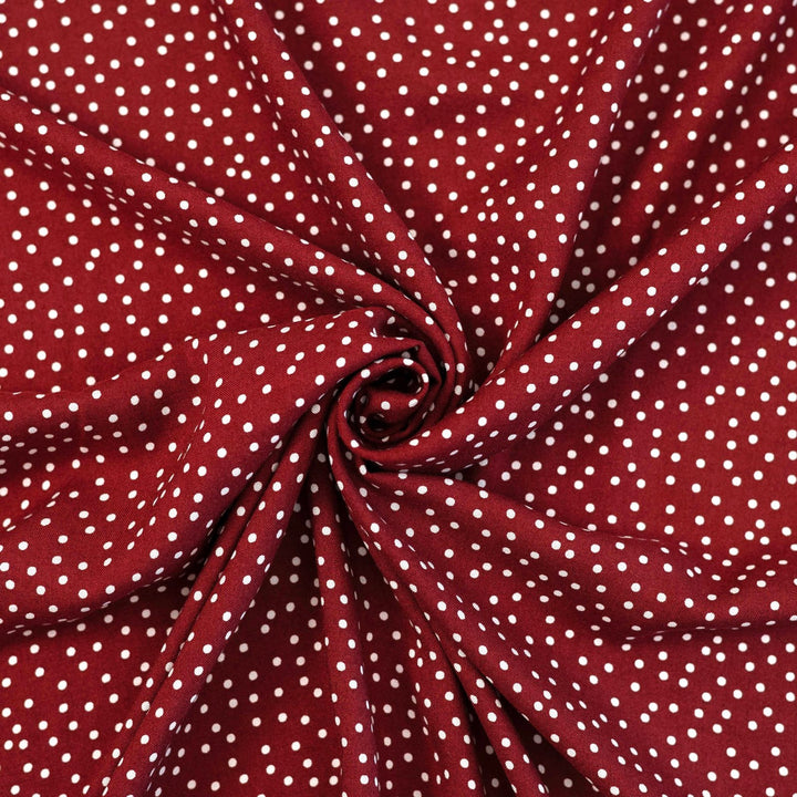 Rayon Challis - "Burgundy & White Polka Dots"