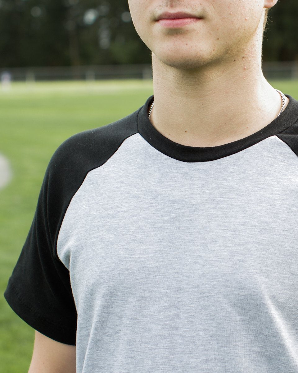 Thread Theory Sayward Raglan sewing pattern casual t-shirt with curved raglan seams and slim sleeves