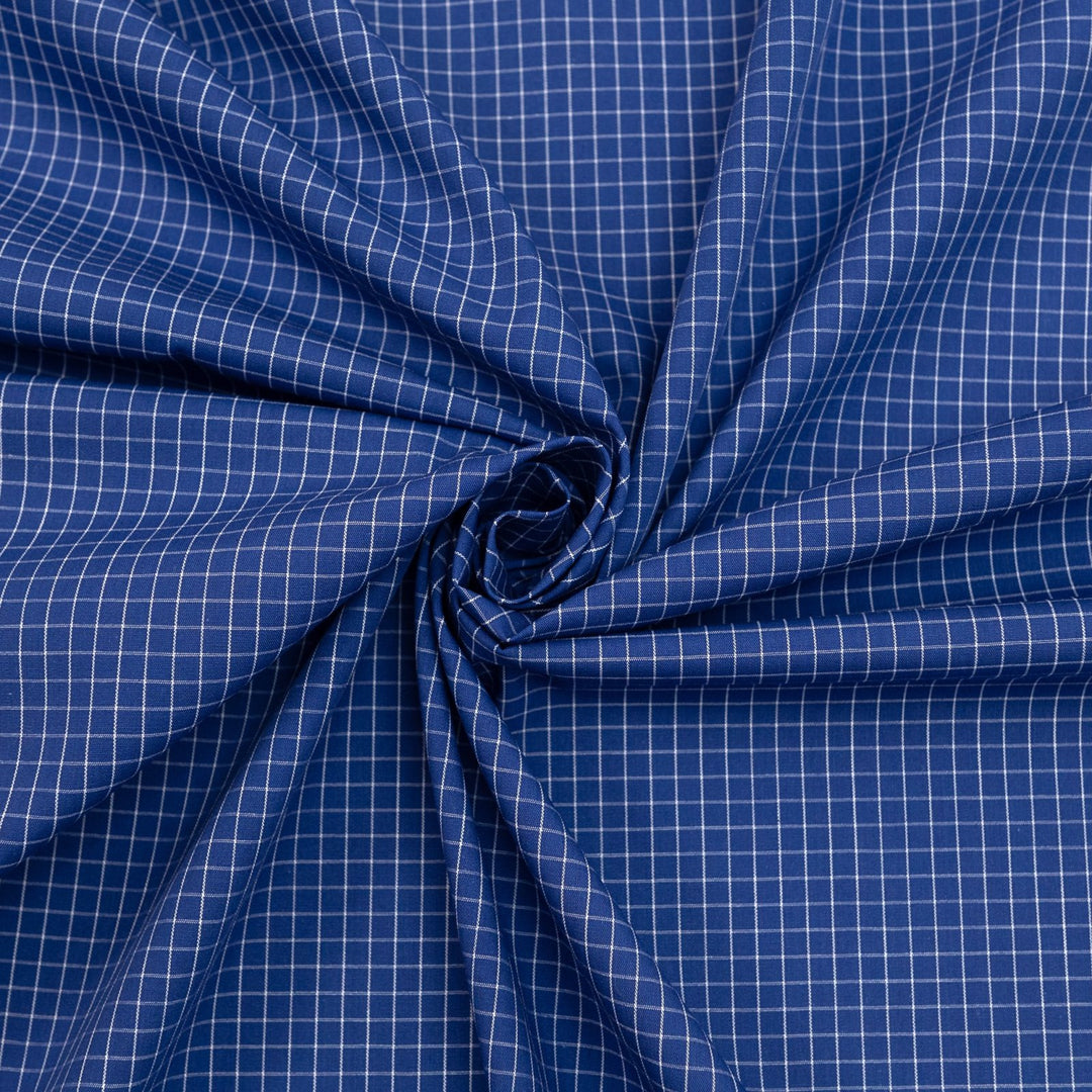 Cotton Shirting Blueberry Tattersall – 100% cotton, 60 inches wide, crisp and breathable fabric for shirts, dresses, skirts, and blouses