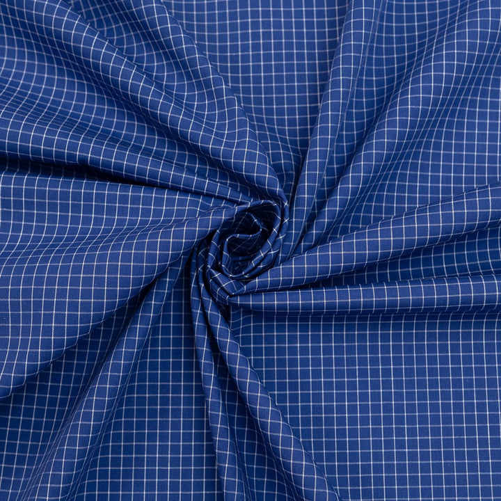 Cotton Shirting Blueberry Tattersall – 100% cotton, 60 inches wide, crisp and breathable fabric for shirts, dresses, skirts, and blouses