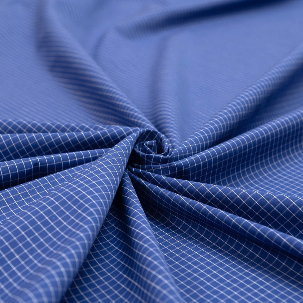 Cotton Shirting Blueberry Tattersall – 100% cotton, 60 inches wide, crisp and breathable fabric for shirts, dresses, skirts, and blouses