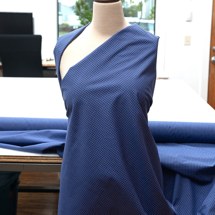 Cotton Shirting Blueberry Tattersall – 100% cotton, 60 inches wide, crisp and breathable fabric for shirts, dresses, skirts, and blouses