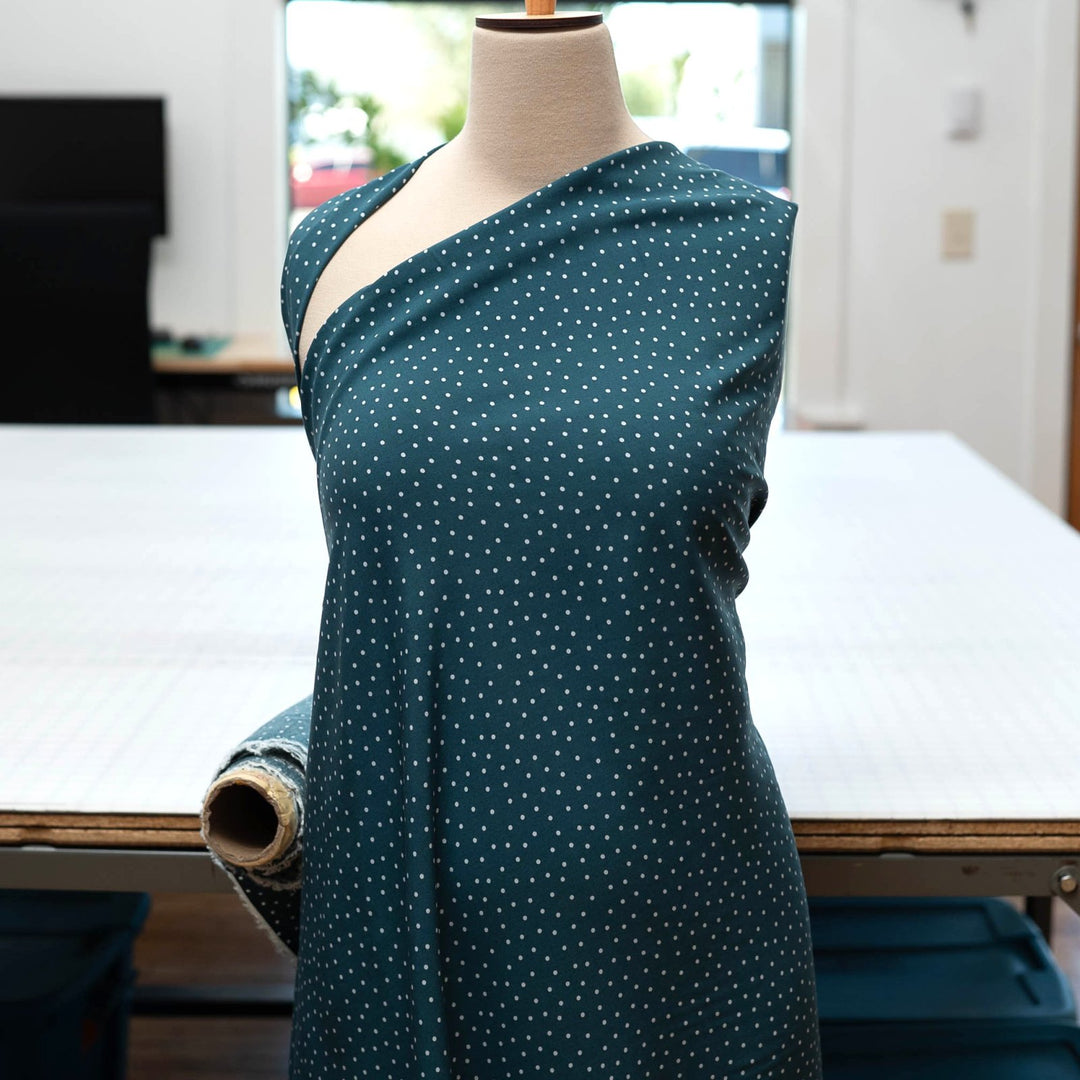 Rayon Challis - "Teal & White Polka Dots"