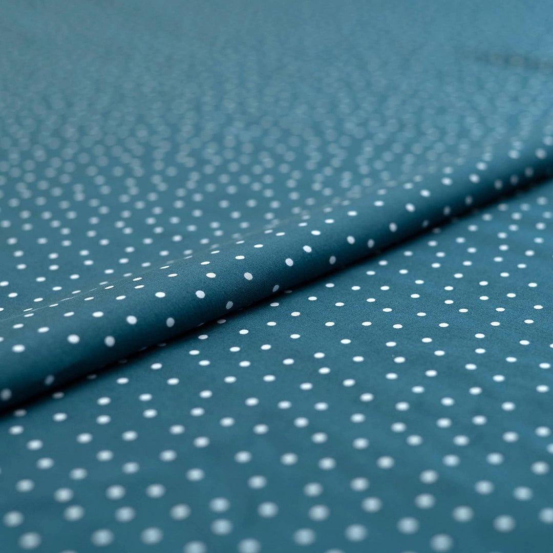 Rayon Challis - "Teal & White Polka Dots"