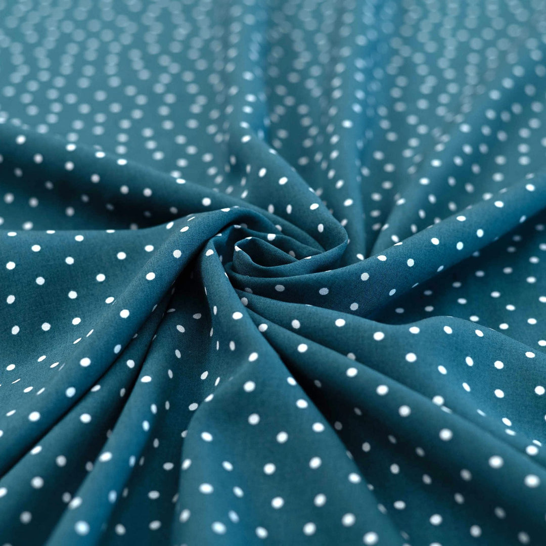 Rayon Challis - "Teal & White Polka Dots"