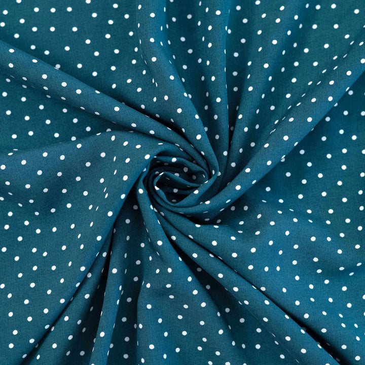 Rayon Challis - "Teal & White Polka Dots"