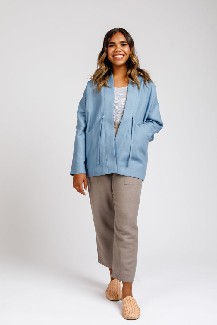 Megan Nielsen Hovea sewing pattern loose-fit drop shoulder jacket and coat with pockets and optional quilting