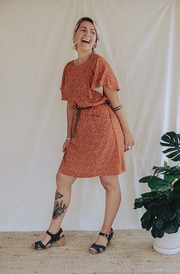 Sew to Grow Frankie Shift and Top sewing pattern, flutter sleeves, side panel pockets, optional tie, versatile lightweight top