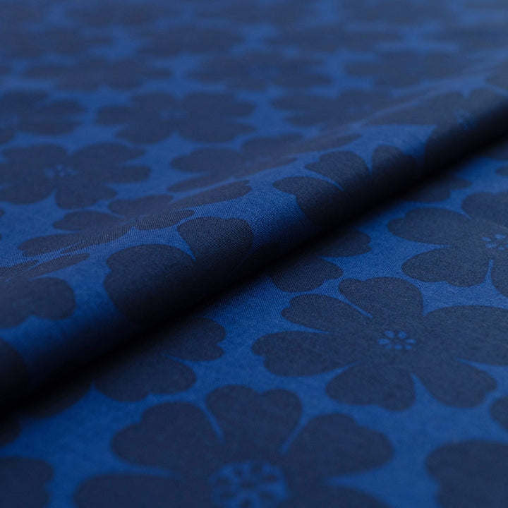 Japanese Cotton Poplin Tonal Flowers in Royal Blue fabric with large floral motifs