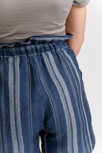 Megan Nielsen Opal sewing pattern for high-waist pants and shorts with paper bag and elastic waist options