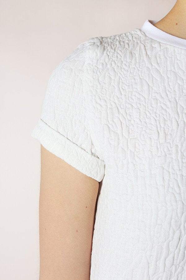 Named Clothing Inari Tee Dress sewing pattern – cocoon-shaped dress and cropped tee with rolled sleeves and modern minimalist style.