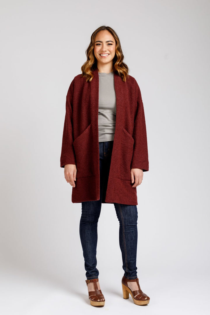 Megan Nielsen Hovea sewing pattern loose-fit drop shoulder jacket and coat with pockets and optional quilting