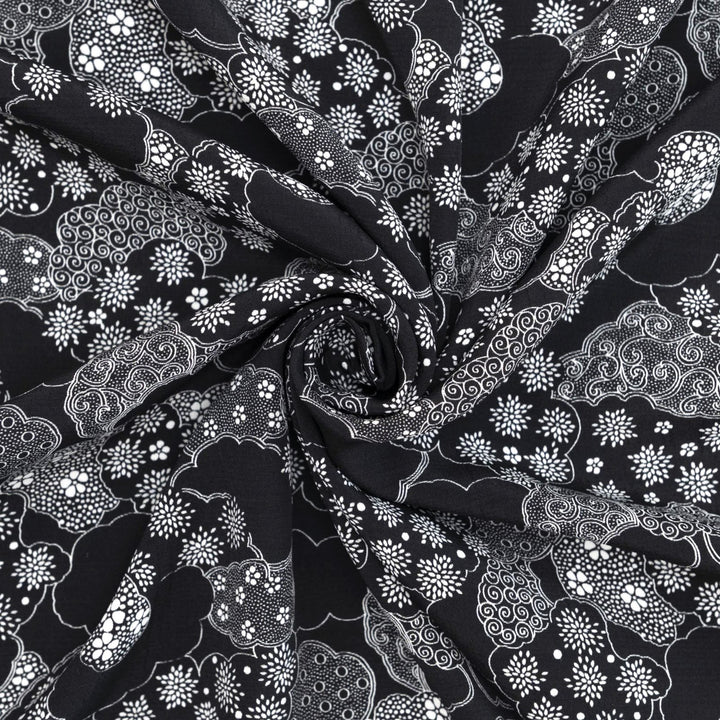 Viscose Challis - "Black and White Abstract Clouds"

