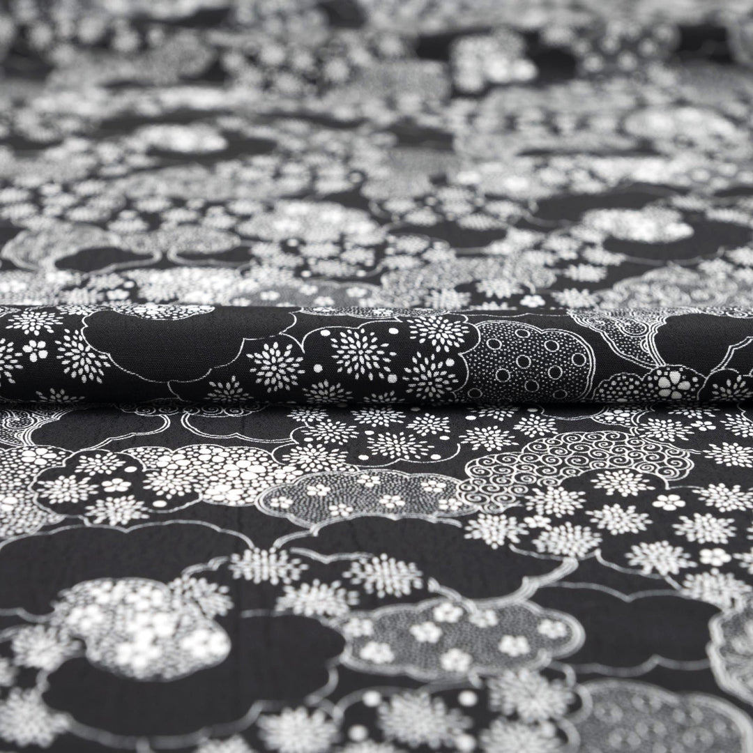 Viscose Challis - "Black and White Abstract Clouds"

