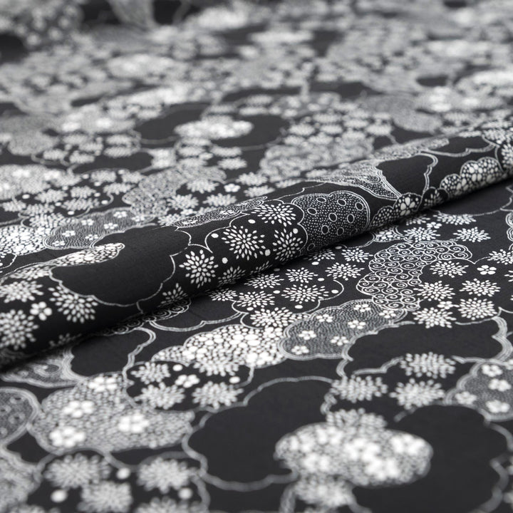 Viscose Challis - "Black and White Abstract Clouds"

