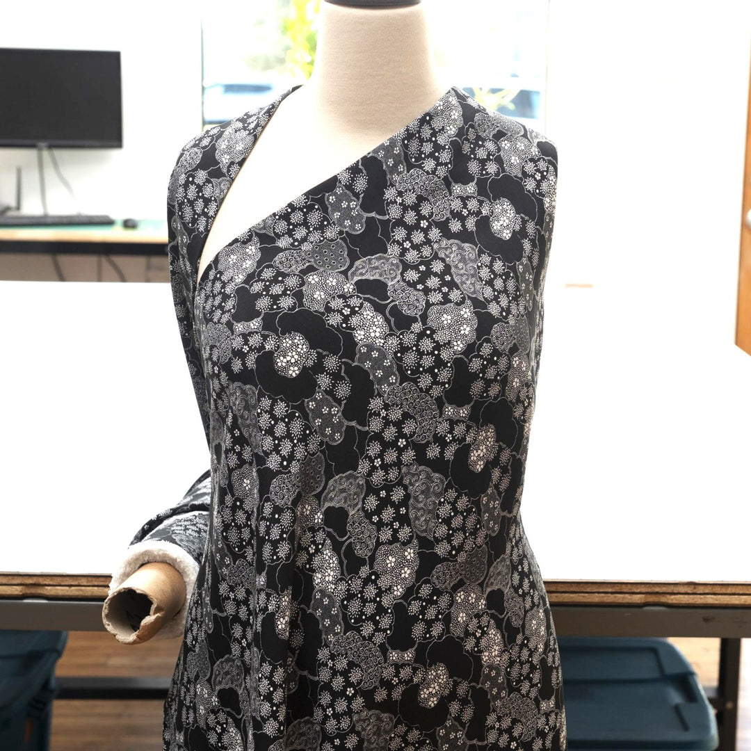 Viscose Challis - "Black and White Abstract Clouds"

