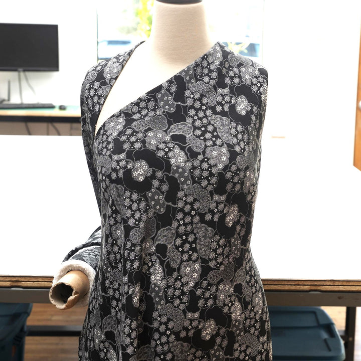 Viscose Challis - "Black and White Abstract Clouds"

