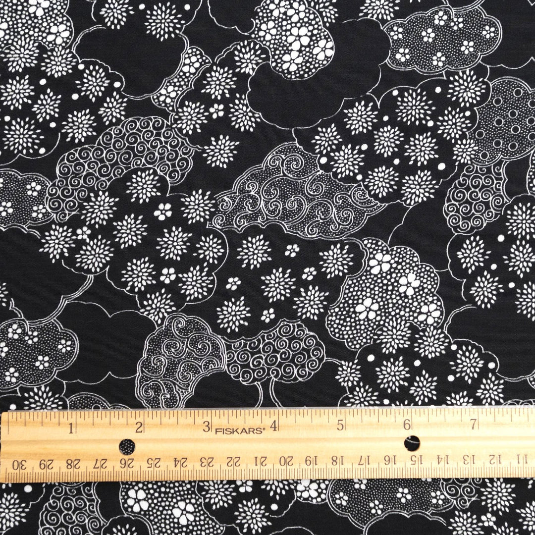 Viscose Challis - "Black and White Abstract Clouds"


