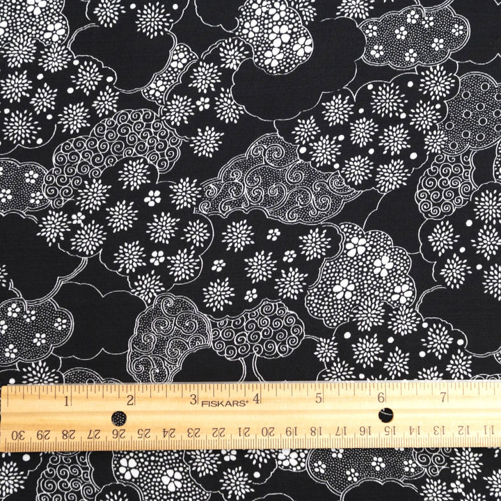 Viscose Challis - "Black and White Abstract Clouds"

