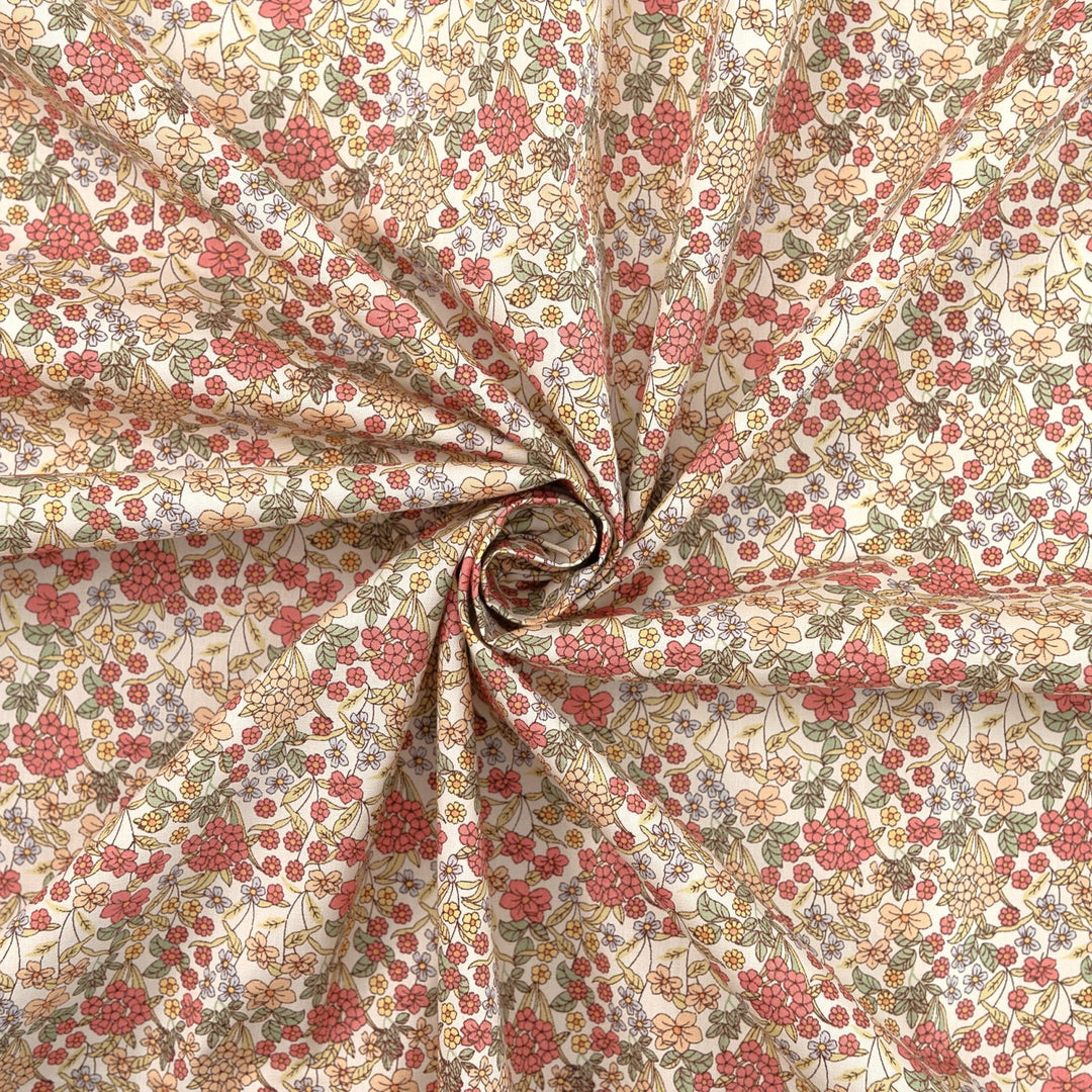 Japanese Cotton Poplin Busy Floral Cream Fabric 43-inch Lightweight Material