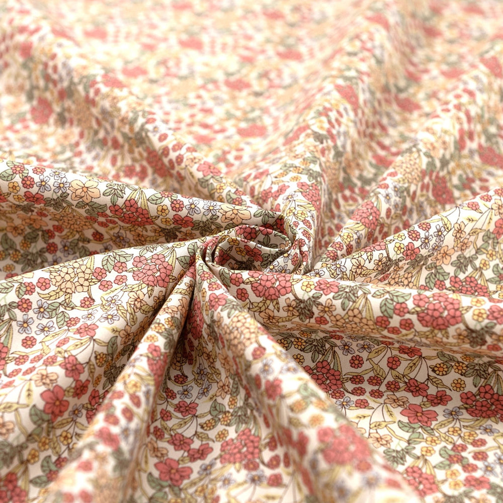 Japanese Cotton Poplin Busy Floral Cream Fabric 43-inch Lightweight Material