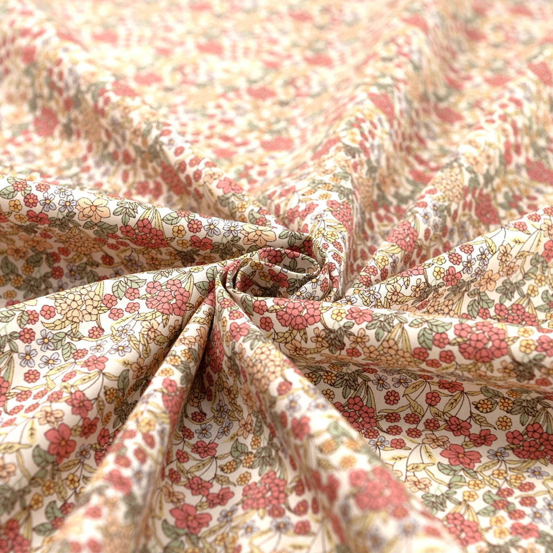 Japanese Cotton Poplin Busy Floral Cream Fabric 43-inch Lightweight Material