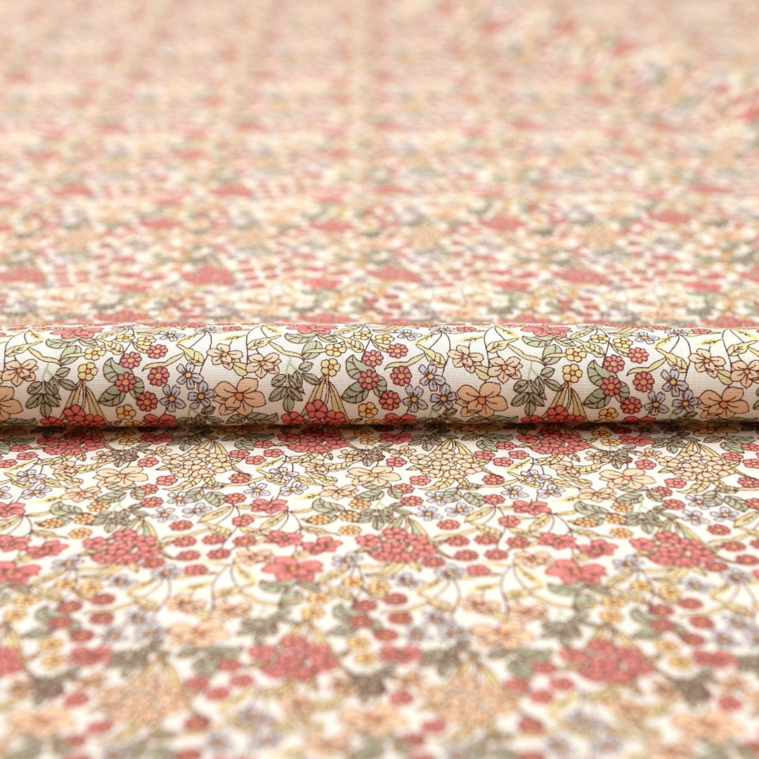 Japanese Cotton Poplin Busy Floral Cream Fabric 43-inch Lightweight Material